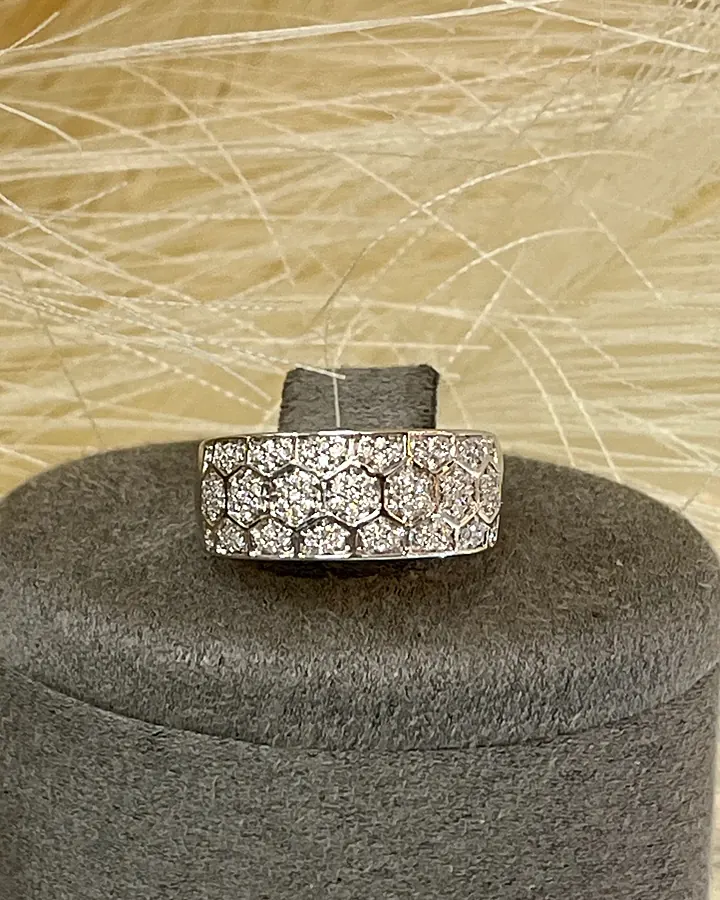 Wide white-gold band fully set with pavé diamonds
